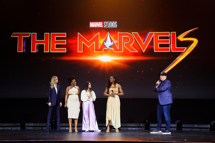 
	Brie Larson, Teyonah Parris, Iman Vellani, Nia DaCosta, Kevin Feige&nbsp;
