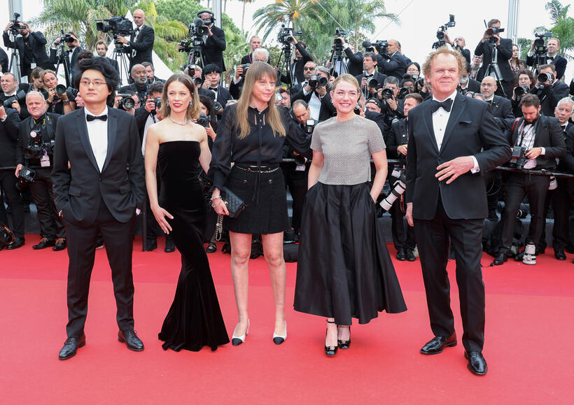 
	Davy Chou, Paula Beer, Alice Winocour, &Eacute;milie Dequenne and President of the Jury John C. Reilly
