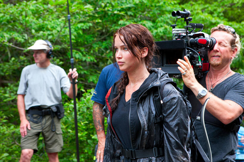 Jennifer Lawrence on the set.
