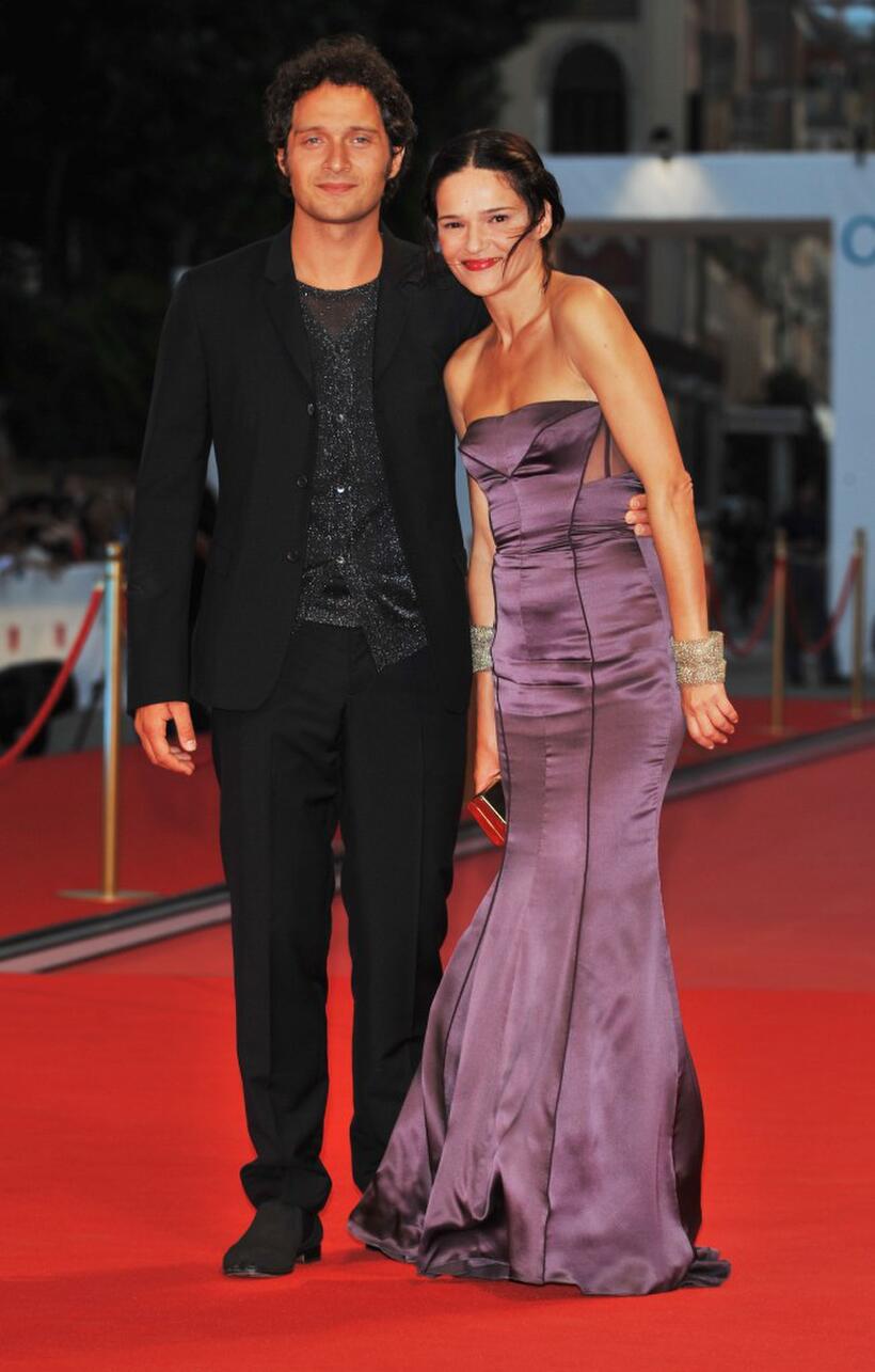 Claudio Santamaria and Chiara Caselli at the premiere of "La terra Degli Uomini Rossi" during the 65th Venice Film Festival.