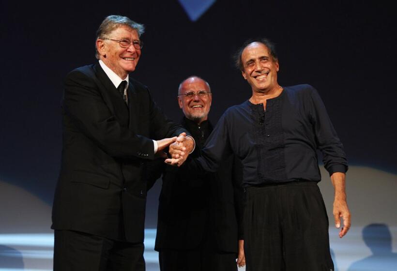 Ermanno Olmi, Marco Muller and Adriano Celentano at the 65th Venice Film Festival.