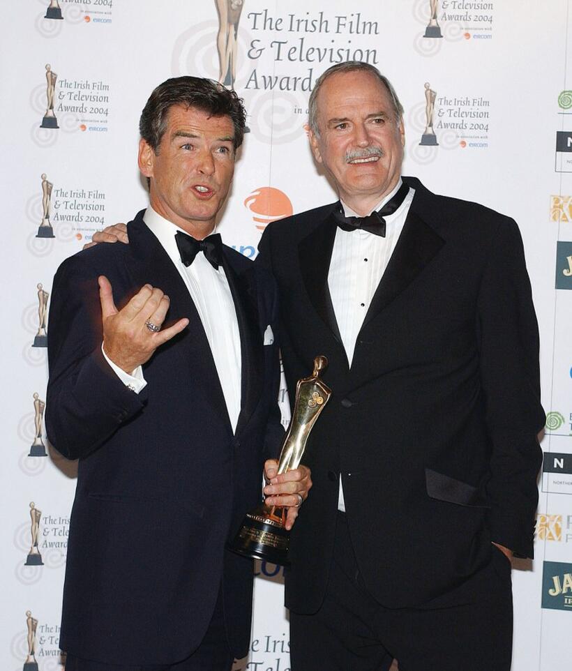 John Cleese and Pierce Brosnan at the Burlington Hotel for the Irish Film and Televison Awards.