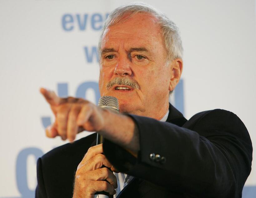 John Cleese at a media conference at Sydneys Taronga Zoo.
