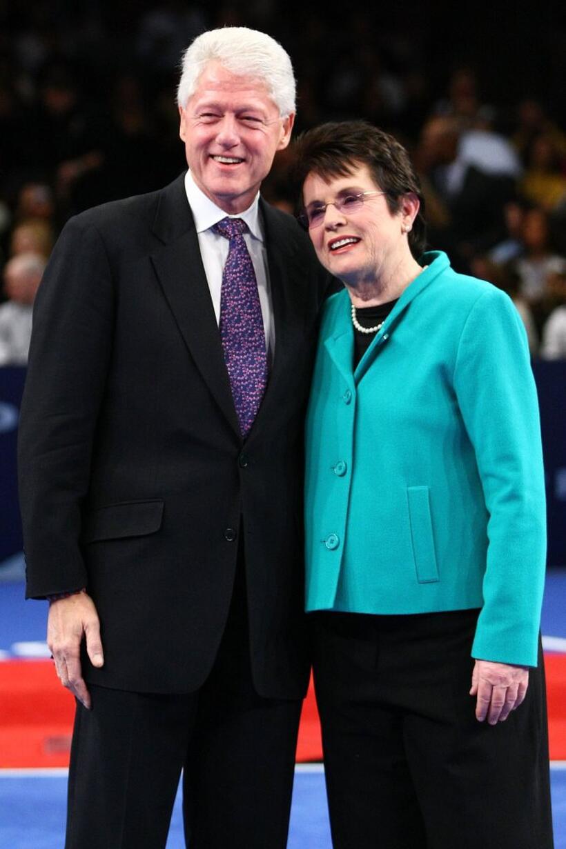 Bill Clinton and Billie Jean King at the BNP Paribas Showdown for the Billie Jean Cup.