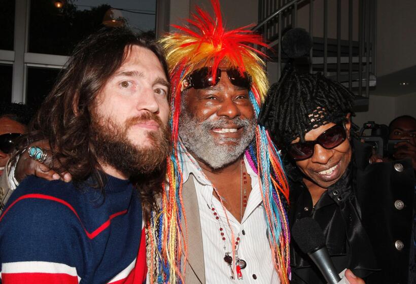 John Frusciante, George Clinton and Sly Stone at Clinton's 67th birthday party.