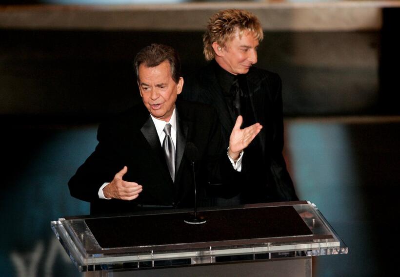 Dick Clark with Singer Barry Manilow at the 58th Annual Primetime Emmy Awards.