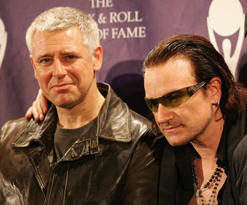 Adam Clayton and Bono at the 20th Annual Rock And Roll Hall Of Fame Induction Ceremony.
