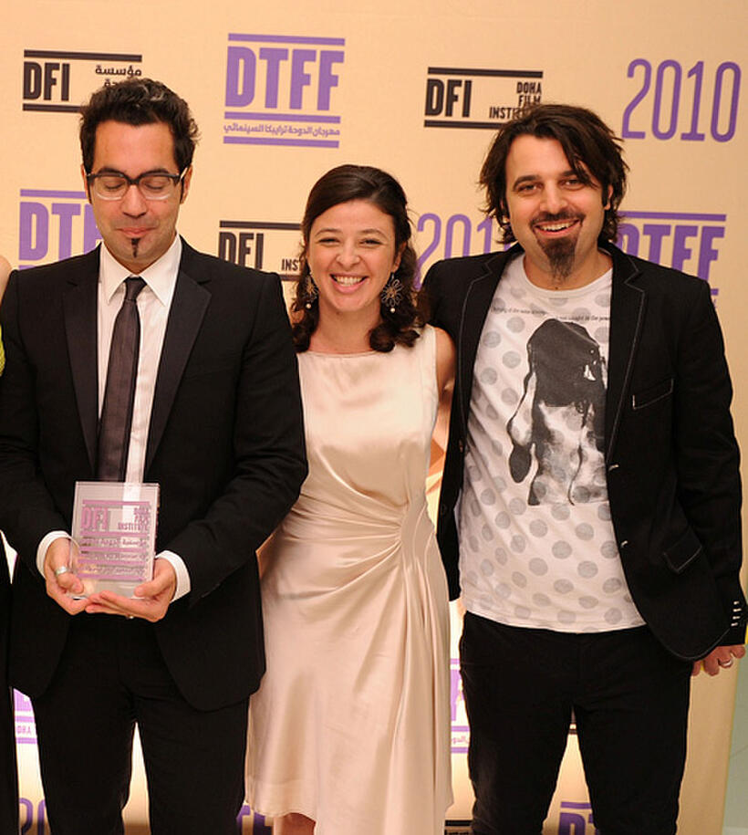 Director Mahmoud Kaabour, Hania Mroue and Scandar Copti at the 2010 Doha Tribeca Film Festival.