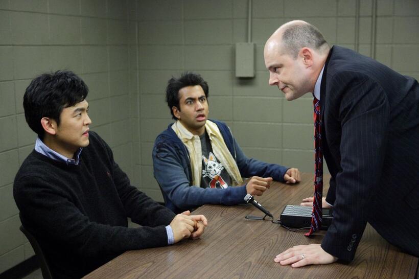 John Cho as Harold, Kal Penn as Kumar and Rob Corddry as Dr. Beecher in "Harold and Kumar Escape from Guantanamo Bay."
