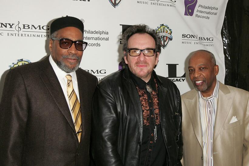 Kenneth Gamble, Elvis Costello and Leon Huff at the Gamble & Huff Pre-GRAMMY party.