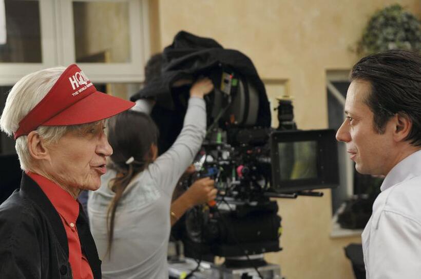 Alain Resnais and Mathieu Amalric on the set of "Wild Grass."