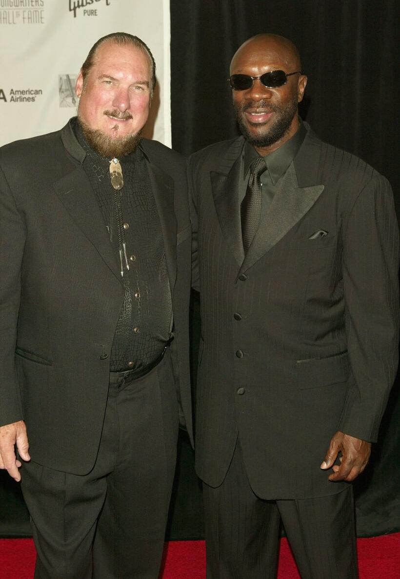 Steve Cropper and Isaac Hayes at the 2005 Songwriters Hall Of Fame induction ceremony.