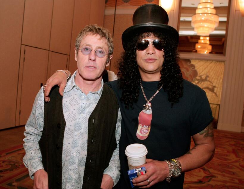 Roger Daltrey and Slash pose at the 10th Anniversary Of The Rock 'n' Roll Fantasy Camp.