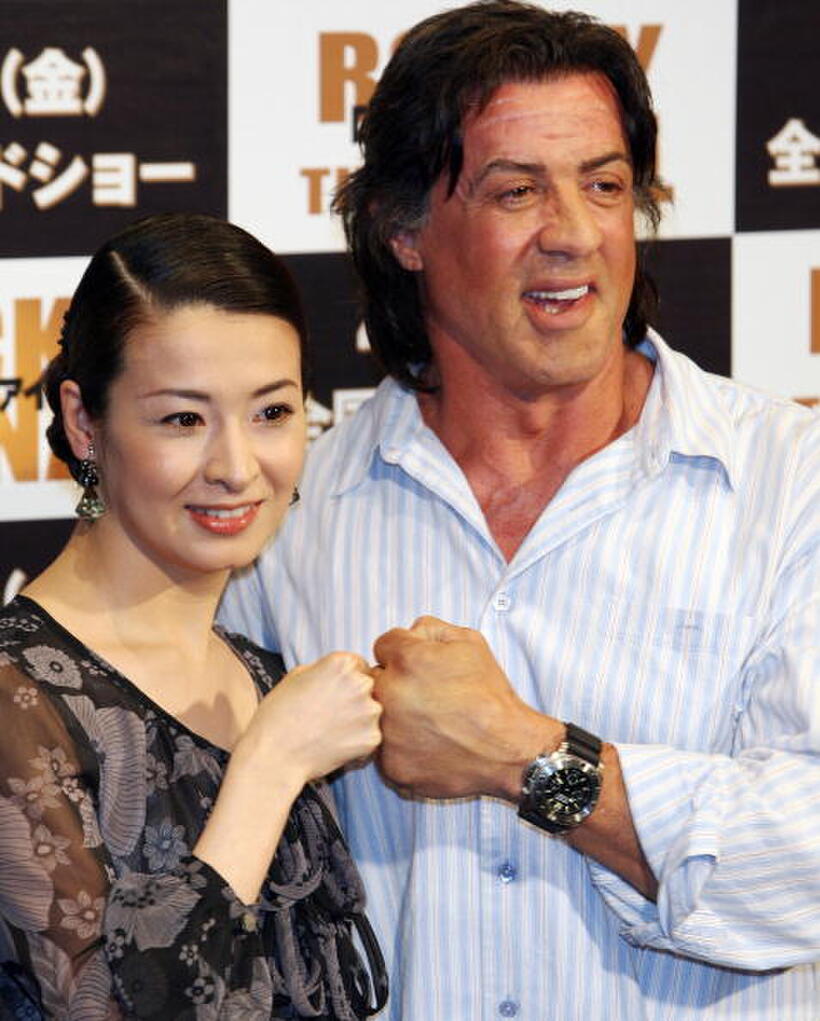 Rei Dan and Sylvester Stallone at the promotion of "Rocky, the Final."