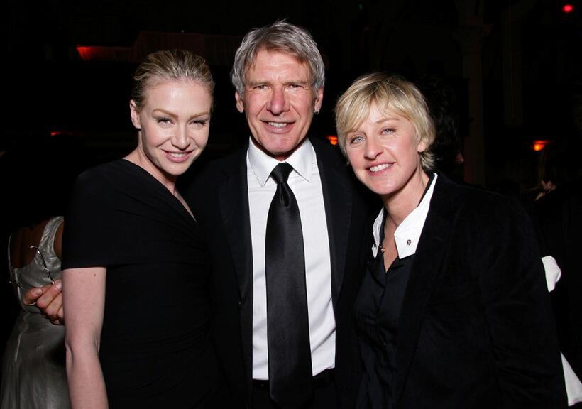 Ellen DeGeneres, Portia De Rossi and Harrison Ford at the Heaven Celebrating 10 Years event benefiting the Art Elysium.