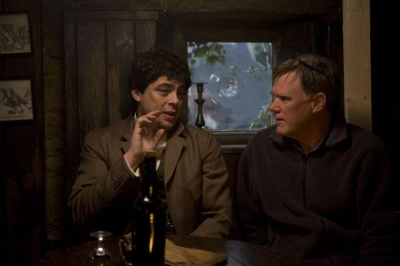Benicio Del Toro and Joe Johnston on the set of "The Wolfman."
