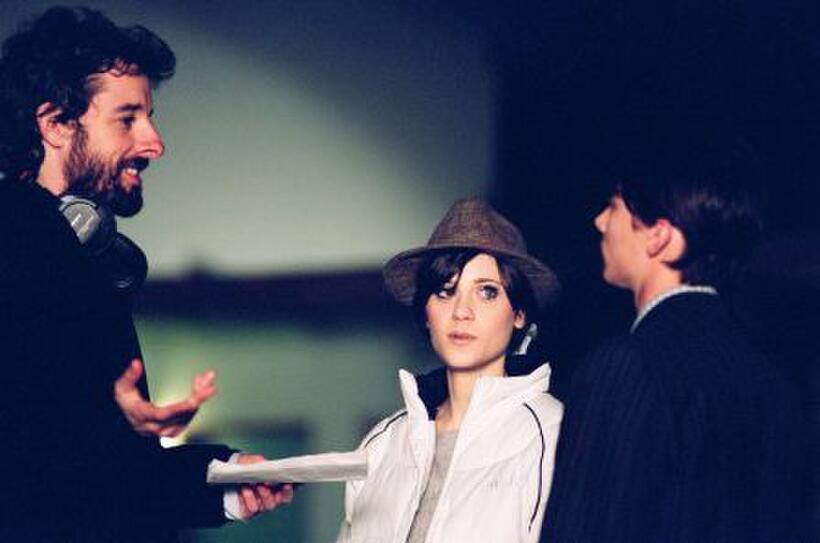 Director Martin Hynes and Zooey Deschanel on the set of "The Go-Getter."