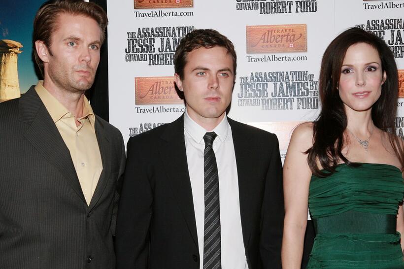Garret Dillahunt, Casey Affleck and Mary Louise Parker at the premiere of "The Assassination Of Jesse James By The Coward Robert Ford."