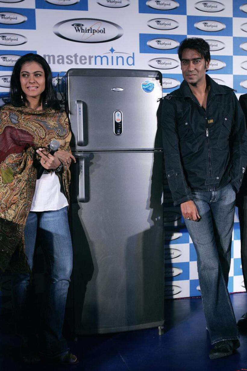 Kajol and Ajay Devgan at the launch of Whirlpool products in New Delhi.
