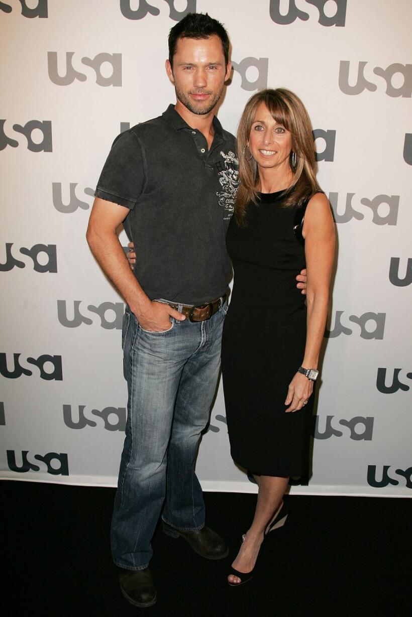 Jeffrey Donovan and Bonnie Hammer at the "Characters Welcome" for USA Television Network.