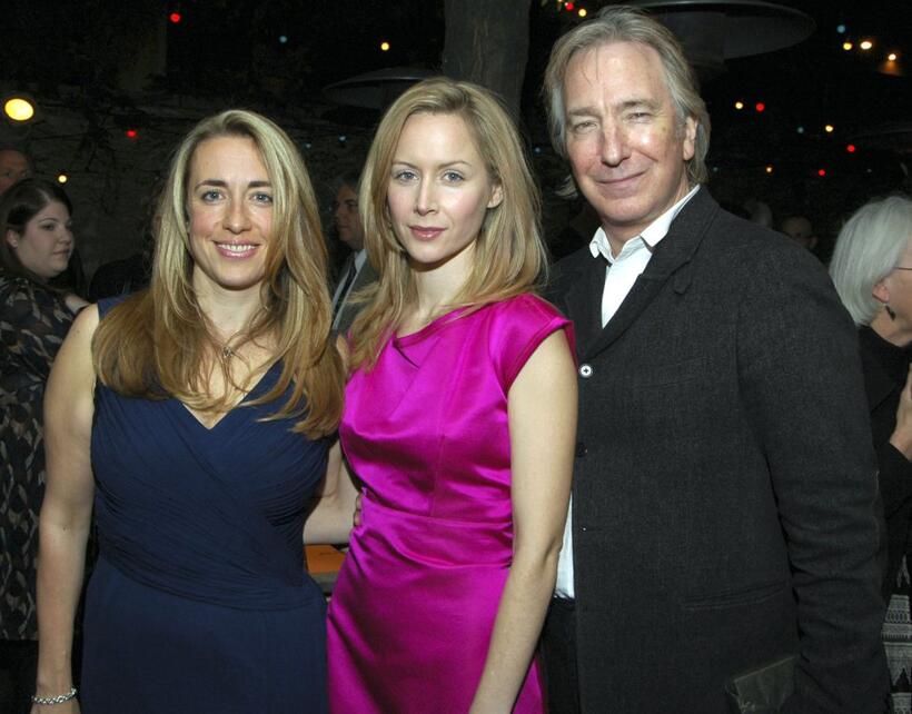 Katharine Viner, Megan Dodds and Alan Rickman at the after party of the opening of "My Name Is Rachel Corrie."