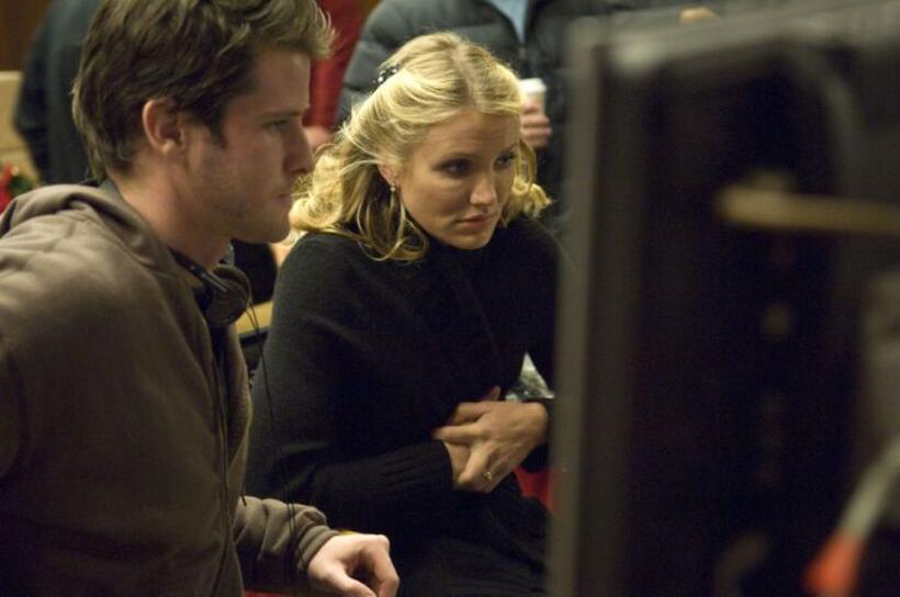 Director Richard Kelly and Cameron Diaz on the set of "The Box."