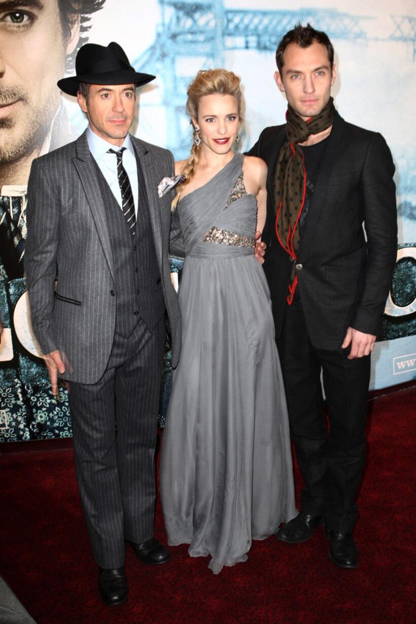 Robert Downey, Jr., Rachel McAdams and Jude Law at the London premiere of "Sherlock Holmes."