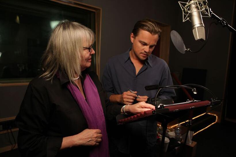 Toni Myers and Leonardo DiCaprio on the set of "Hubble 3D."