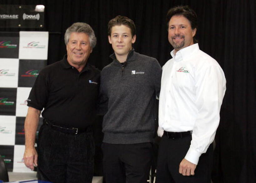 Mario Andretti, Marco Andretti and Michael Andretti at the news conference to introduce the Andretti Green Racing lineup for the 2006 IRL season.