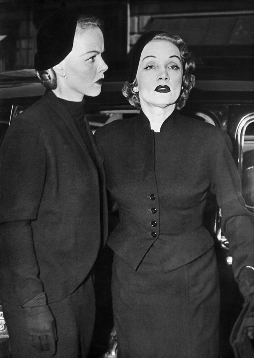 Marlene Dietrich and her daughter Maria Elizabeth Sieber after her performance at the Theatre de l'Etoile.