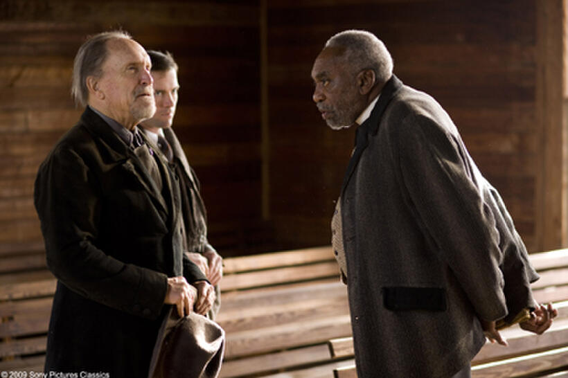 Robert Duvall as Felix, Lucas Black as Buddy and Bill Cobbs as Rev. Jackson in "Get Low."