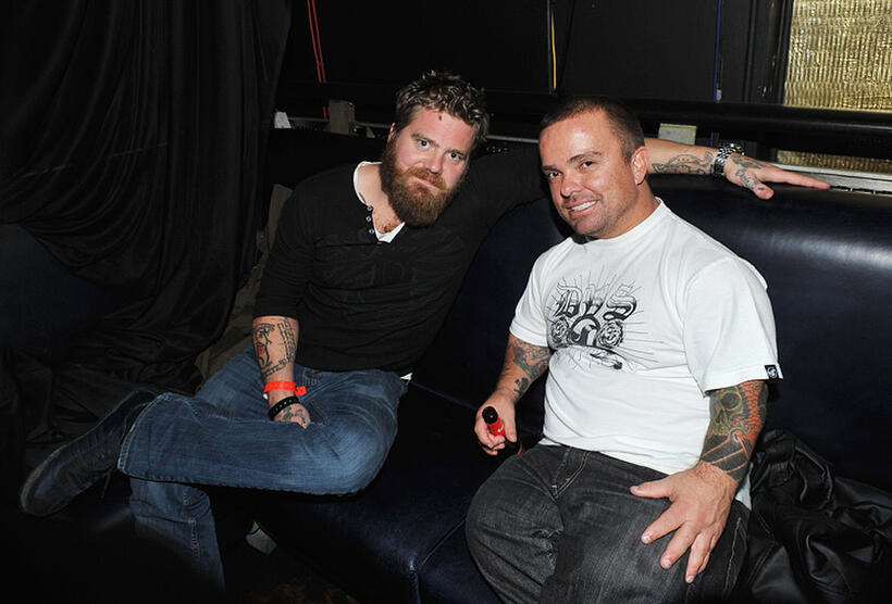 Ryan Dunn and Jason 'Wee Man' Acuna at the after party of "Jackass 3D" in England.