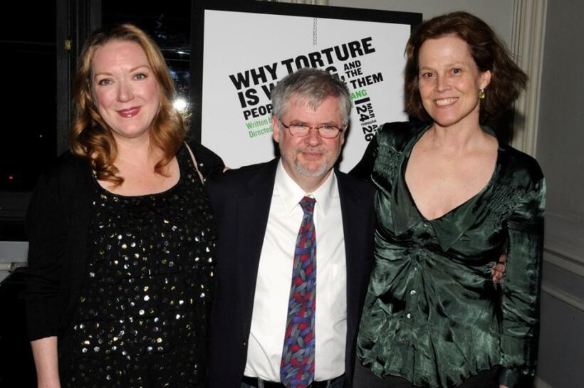 Kristine Nielsen, Christopher Durang and Sigourney Weaver at the Off-Broadway opening night of "Why Torture in Wrong and the People Who Love Them."
