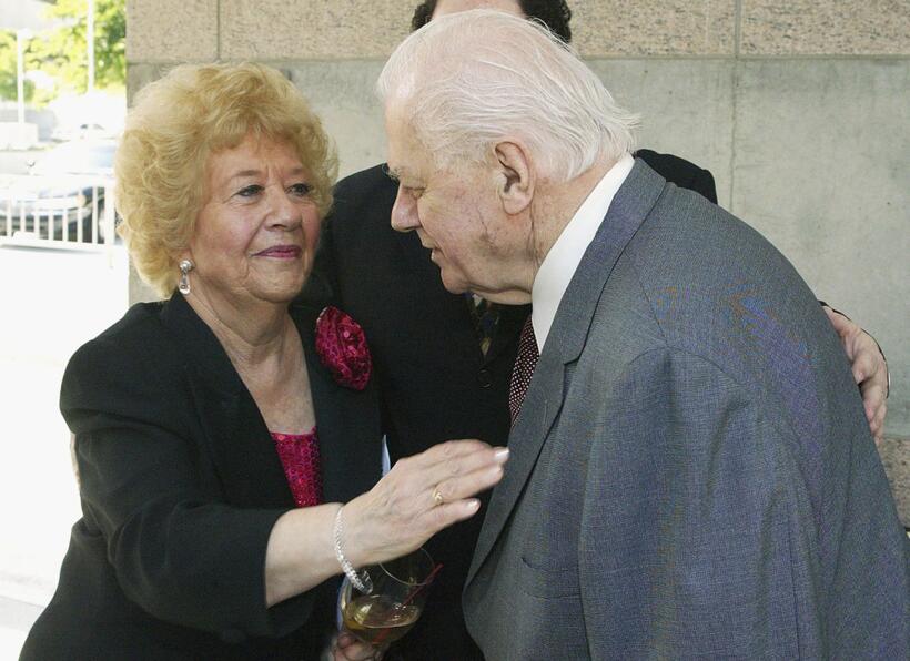 Charles Durning and Charlotte Rae at the 2004 Actors' Fund/Variety Tony Awards Party.