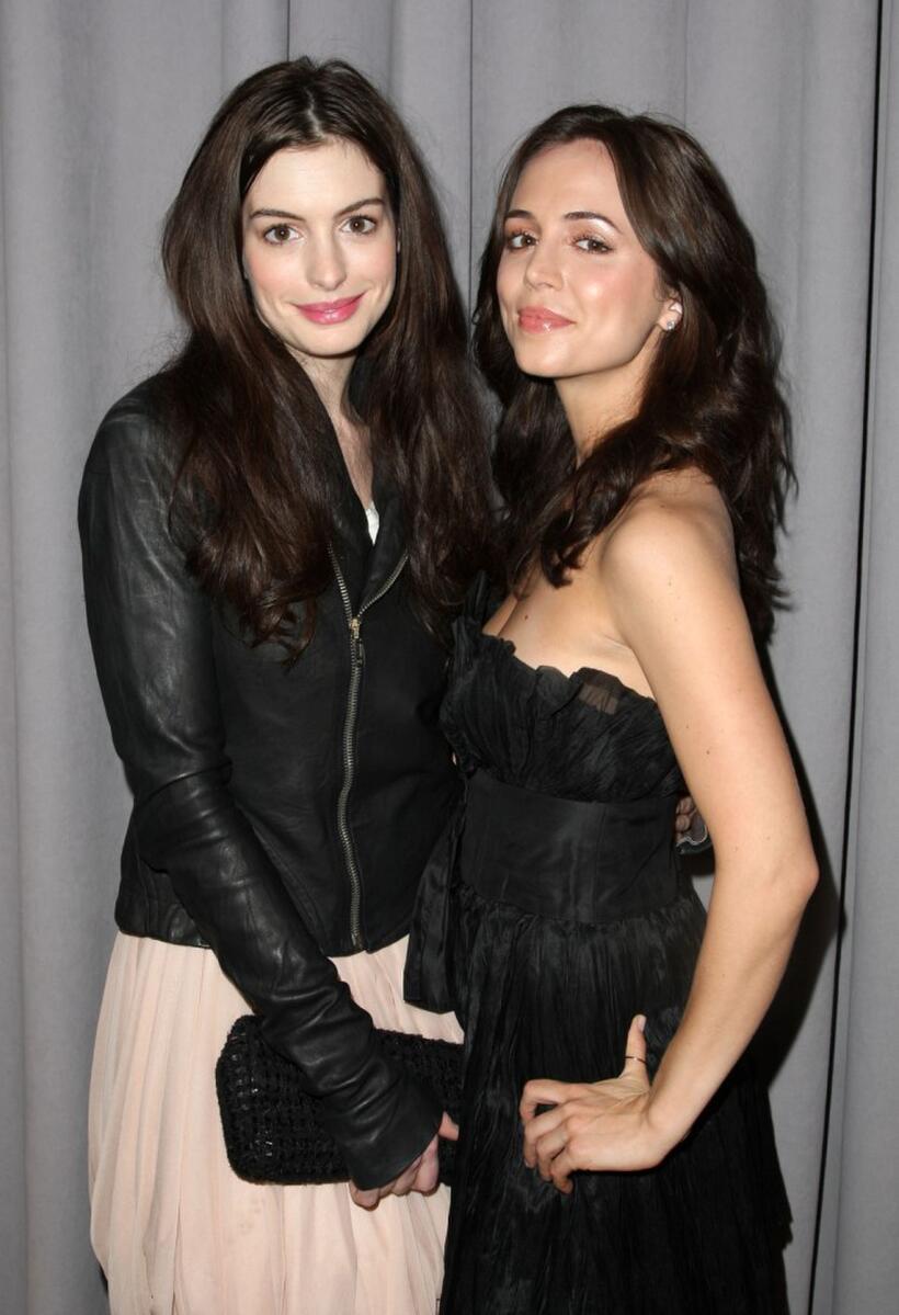 Eliza Dushku and Anne Hathaway at the Marchesa Fall 2008 fashion show during Mercedes-Benz Fashion Week Fall 2008 at Chelsea Art Museum.