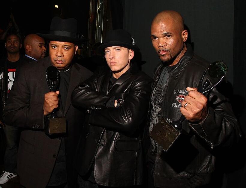Joseph "Rev. Run" Simmons, Eminem and Darryl "D.M.C." McDaniels at the 24th Annual Rock and Roll Hall of Fame Induction Ceremony.