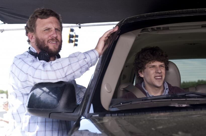 Director Ruben Fleischer and Jesse Eisenberg on the set of "Zombieland."