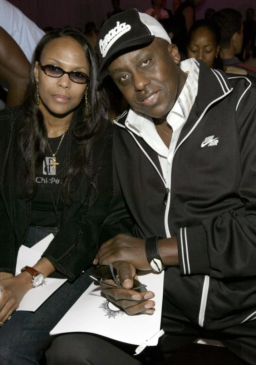 Bill Duke and Michele Revere at the Zang Toi show during the Olympus Fashion Week Spring 2005 at Bryant Park.