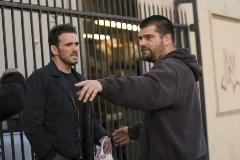 Matt Dillon and Director Nimrod Antal on the set of "Armored."