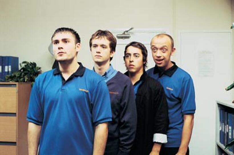 Shaun Evans, Sean Biggerstaff, Stuart Goodwin and Michael Dixon in "Cashback."