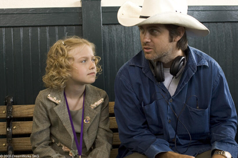 Dakota Fanning and writer/director John Gatins on the set of "Dreamer: Inspired by a True Story."