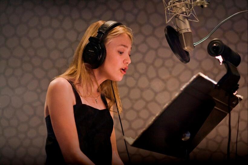 Dakota Fanning on the set of "Coraline."