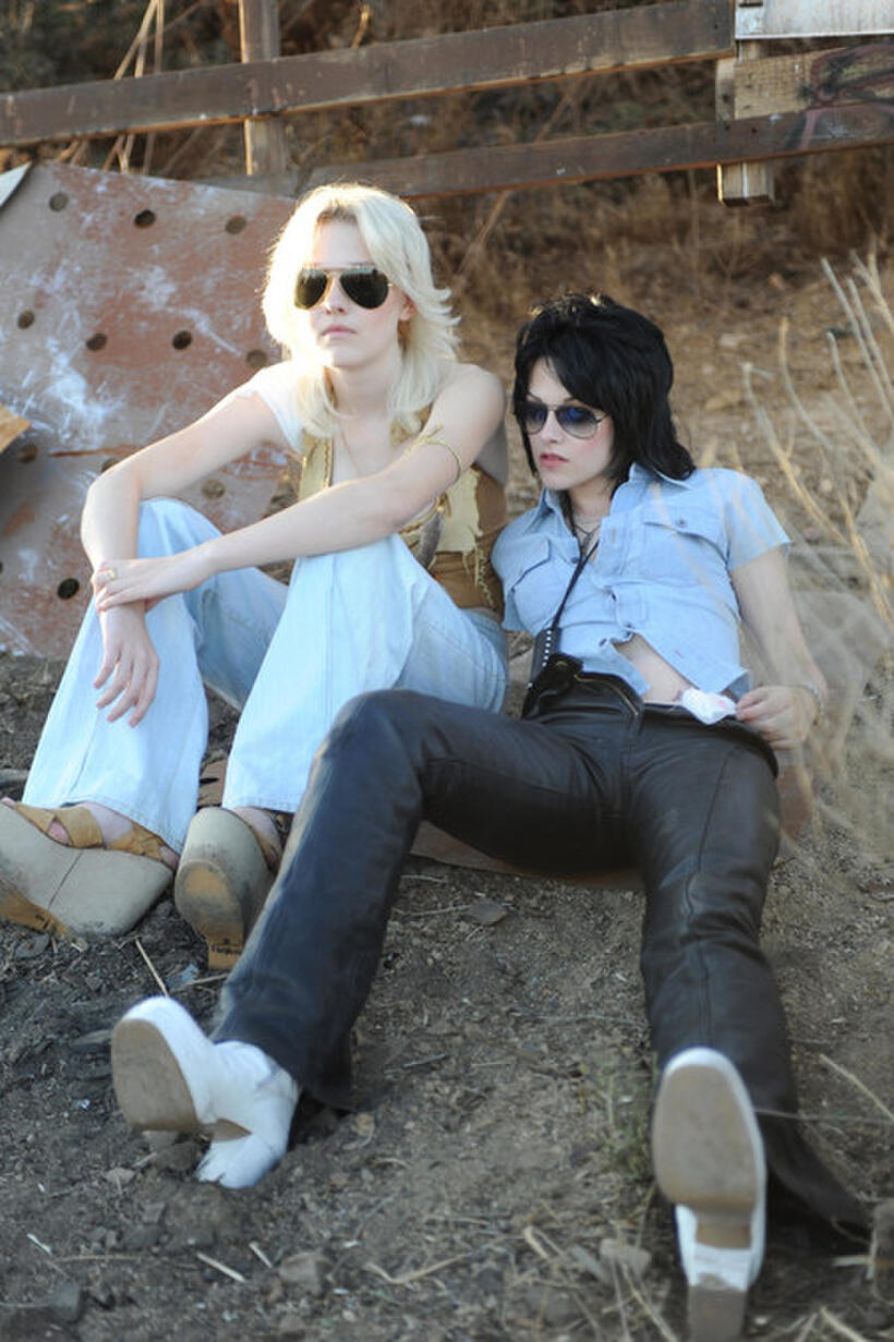 Dakota Fanning as Cherie Currie and Kristen Stewart as Joan Jett in "The Runaways."