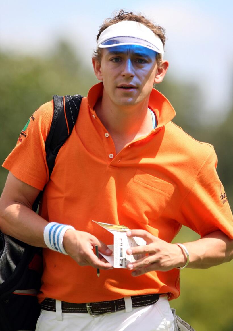 Carl Barat and JJ Feild at the par-3 celebrity golf tournament.