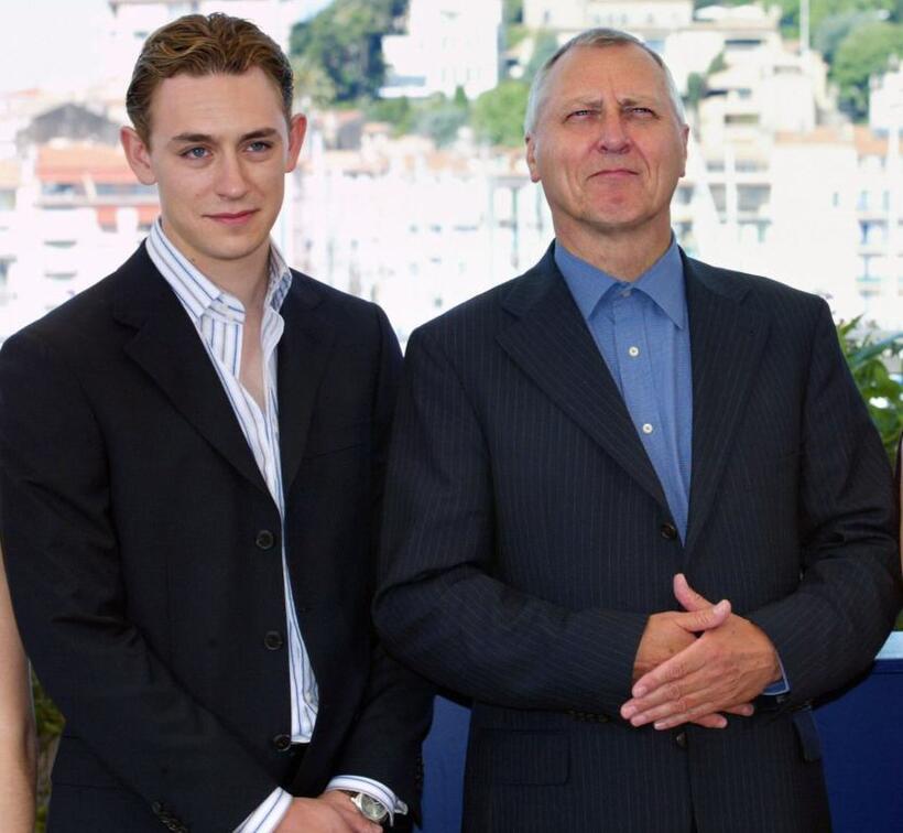 JJ Feild and Peter Greenaway at the photocall of "The Tulse Luper suitcases" during the 56th Cannes film festival.