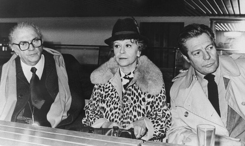 Federico Fellini, Giulietta Masina and Marcello Mastroianni at the Rome press conference of their film "Ginger and Fred".
