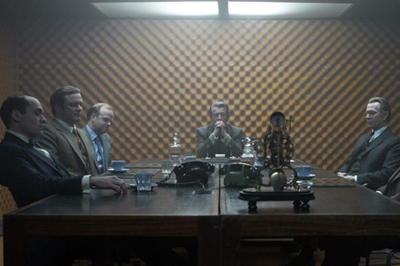 David Dencik as Toby Esterhase, Colin Firth as Bill Haydon,?Toby Jones as Percy Alleline, John Hurt as Control and Gary Oldman as George Smiley in "Tinker Tailor Soldier Spy.''