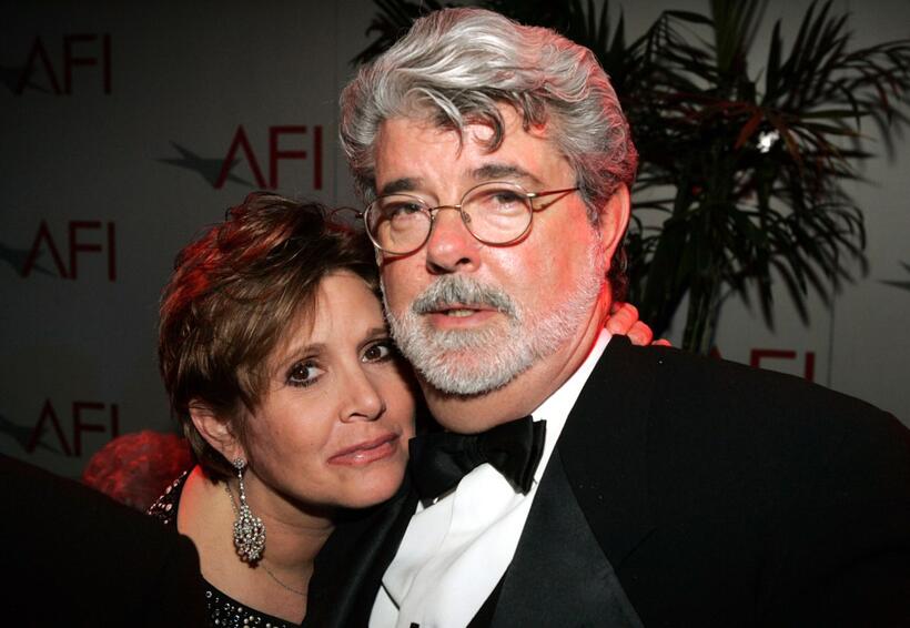 Carrie Fisher and George Lucas at the 33rd AFI Life Achievement Award after party.