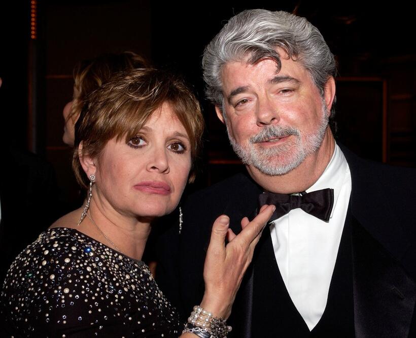 Carrie Fisher and George Lucas at the dinner during the 33rd AFI Life Achievement Award.