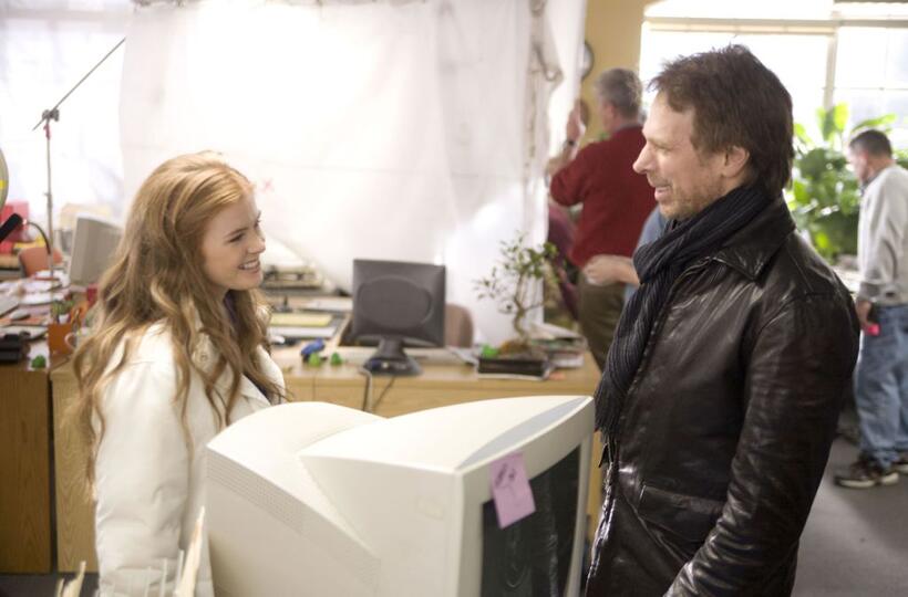 Isla Fisher and Jerry Bruckheimer on the set of "Confessions of a Shopaholic."